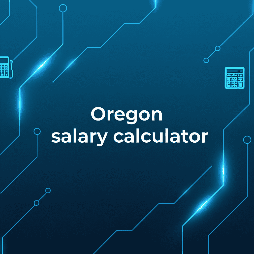 Oregon Salary Calculator illustration showing financial data and a magnifying glass