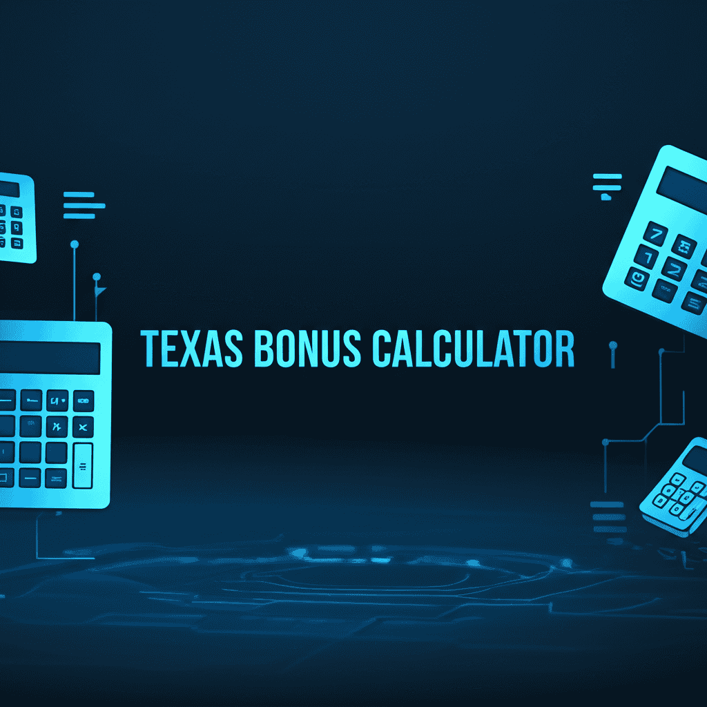 Texas bonus calculator illustration, showing a bonus check and money