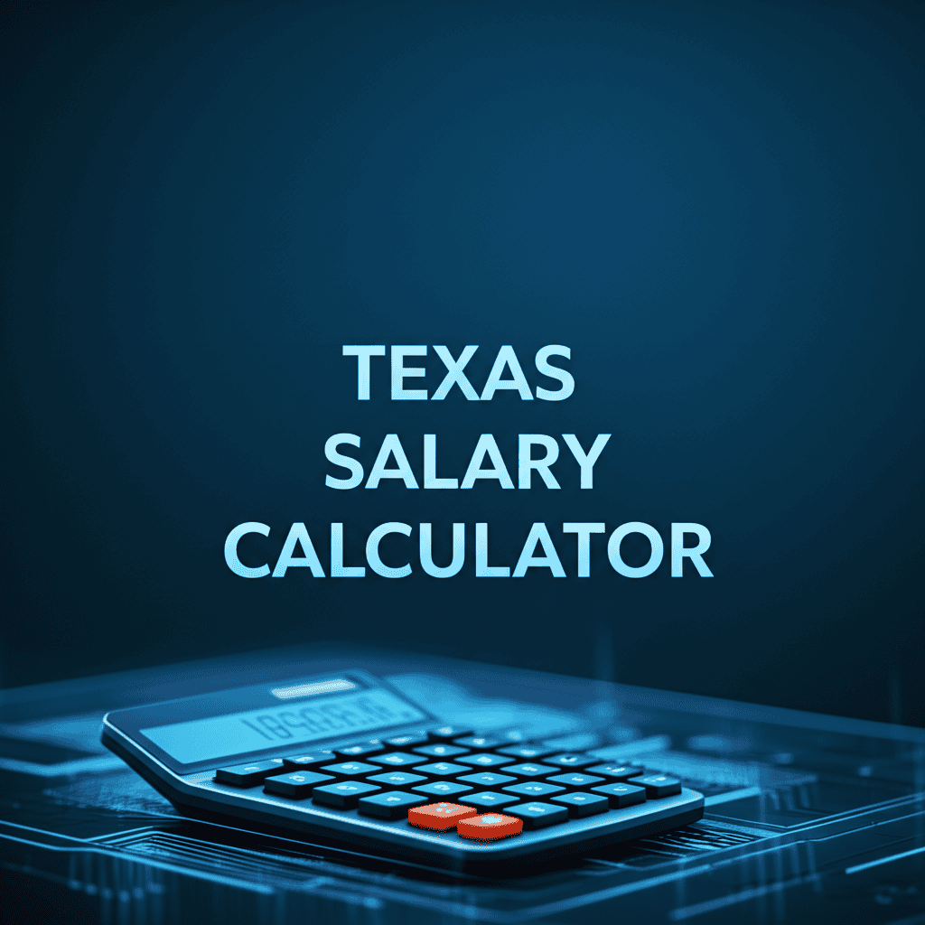 Illustration of Texas salary calculator interface with a map of Texas and financial charts.