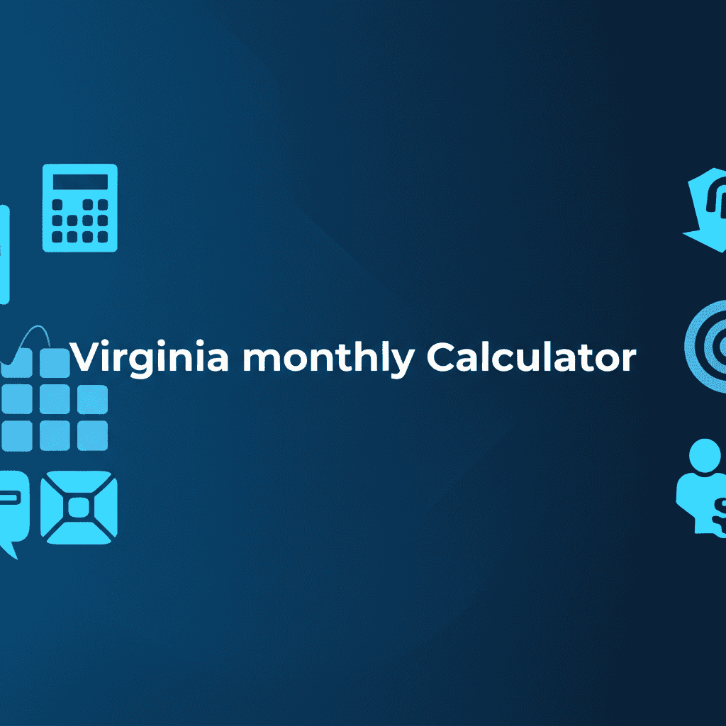 Virginia Monthly Paycheck Calculator illustration showing financial data and money